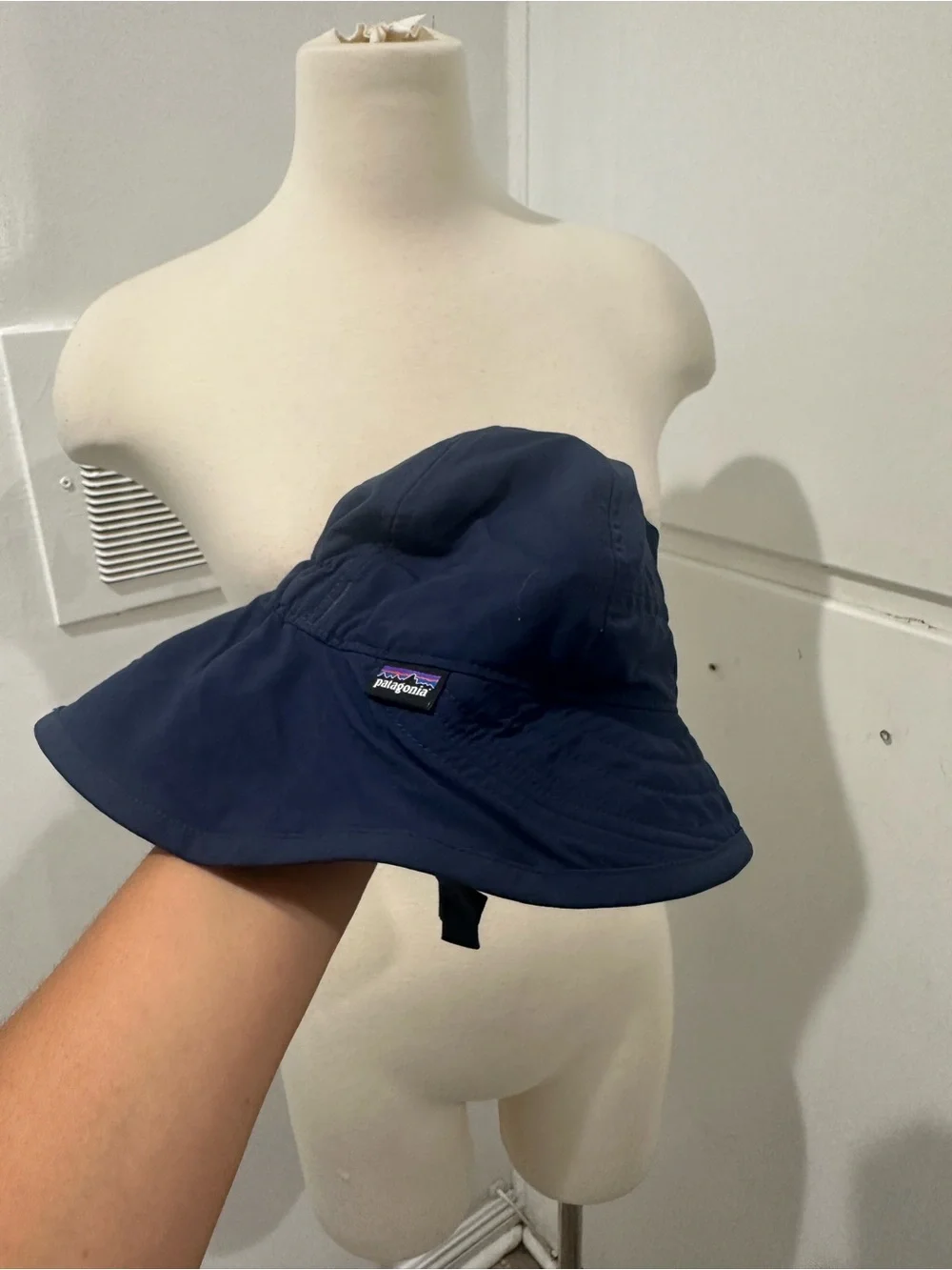 Patagonia Kids Navy Bucket Sun Hat with Chin Strap